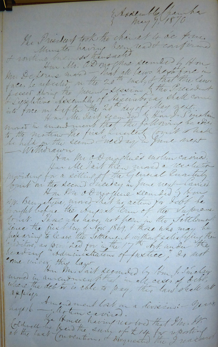 Journal de la session de l’Assemblée législative d’Assiniboia, page 43