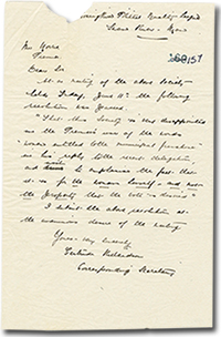 une lettre du Gertrude Richardson, secrétaire de la Roaring  River Political Equality League, àau  le premier  ministre, T. C. Norris. Archives  du Manitoba, Premier’s office files, EC 0016,  GR1665, 157. Roaring River  Political Equality League’s resolution re Premier’s attitude to female suffrage, June 1915, G 528.